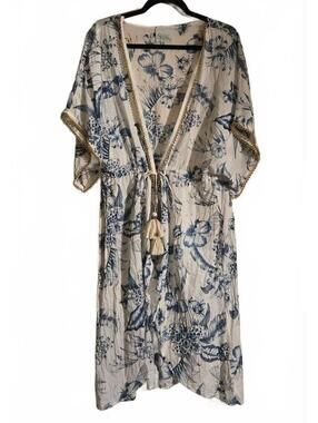 True Destinations Women's Medium Floral Kimono with Tassel Tie